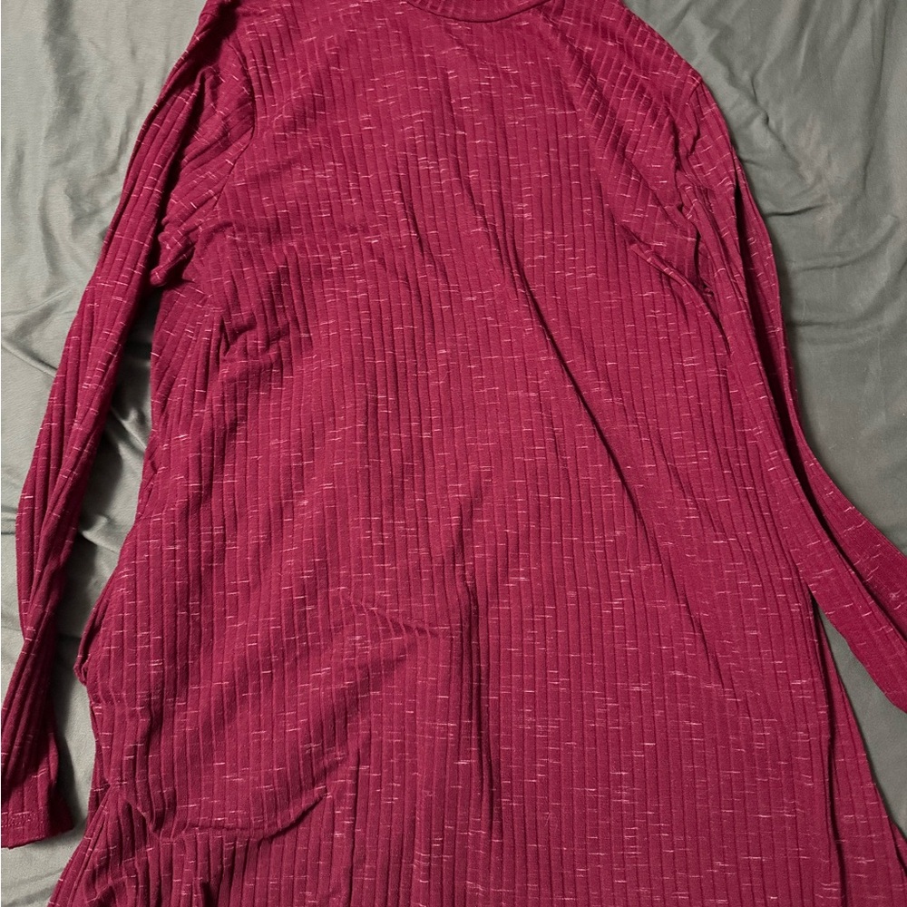 Ribbed Long Sleeve Dress in Red